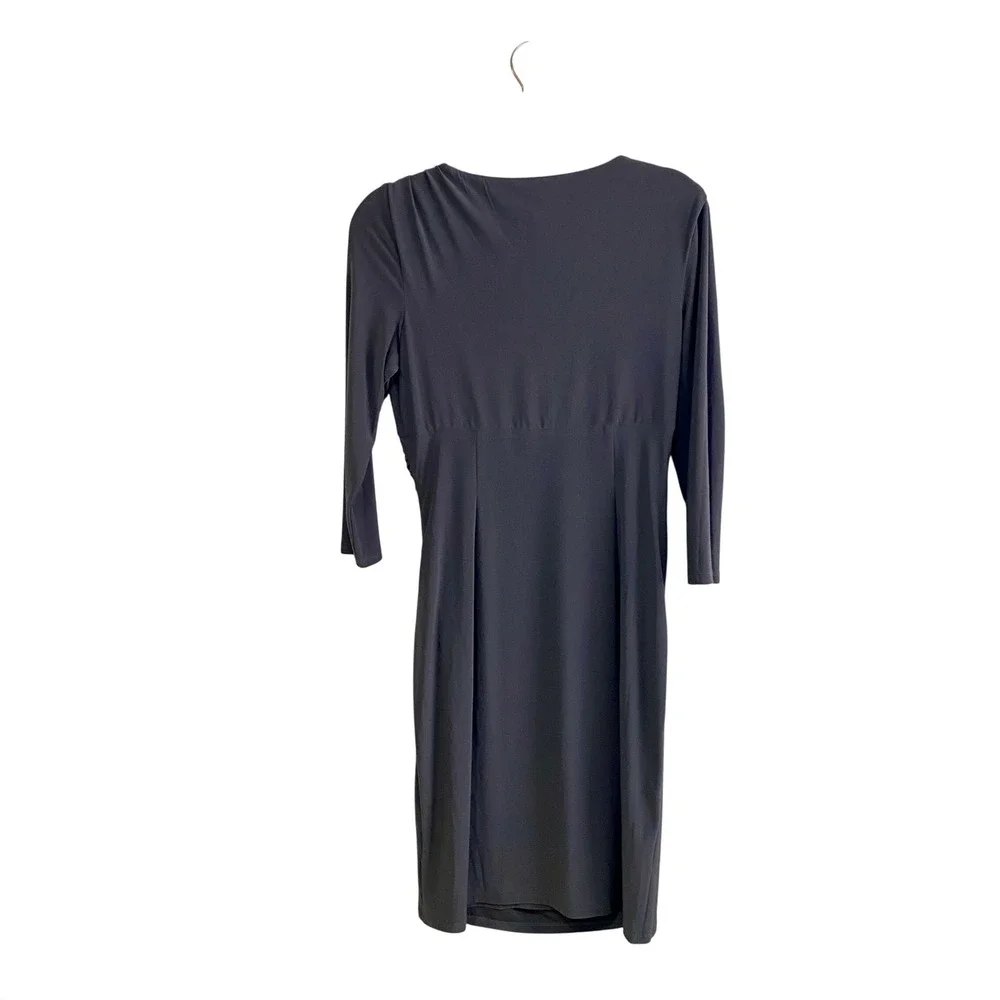 Lauren Ralph Lauren Gray Ruched‎ Faux Wrap Sheath Dress Size 8 3/4 Sleeve